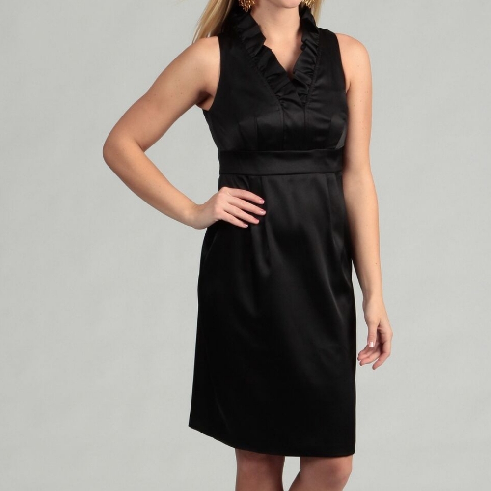 Taylor Anthropologie Chic Satin Mini Sheath Dress, High Ruffle Collar, Sz 8, EUC